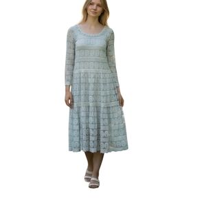 Sundance Willow Spa Lace Long Sleeve Modest Round Neck Maxi Dress Size P XL